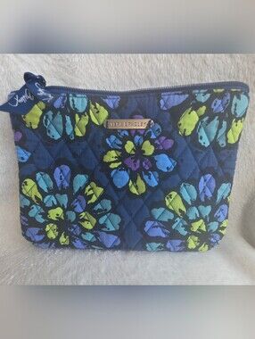 Vera Bradley Quilted Floral Makeup Pouch in Navy, Lime, Turquoise, Purple